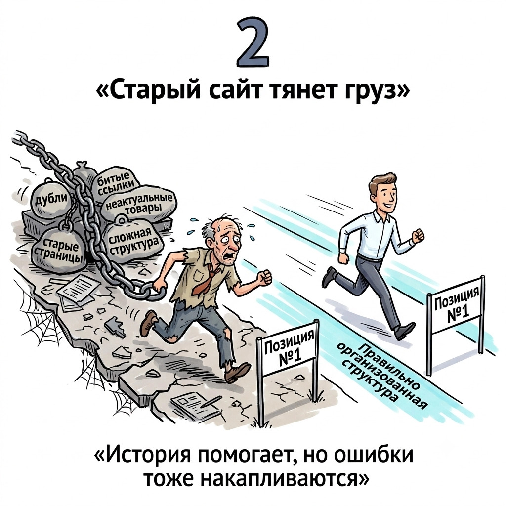 старый сайт тянет груз